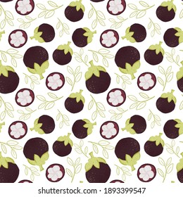 Frutos exóticos sin fisuras en estilo dibujado a mano. El vector repite el fondo para tela de verano colorida. Papel tapiz de vector colorido. Ilustración decorativa, buena para imprimir.