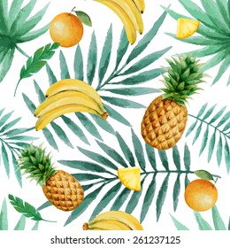 Exotic fruits  seamless pattern, watercolor, vector illustration.