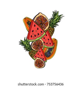 Exotic fruits vector composition. Typography design elements for prints, cards, posters, products packaging, branding.