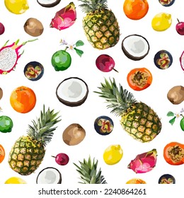 Exotic fruits vector seamless pattern on white back