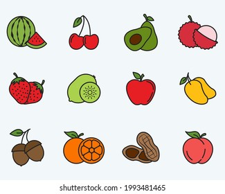 exotic fruits, vegetarian set icon symbol template for graphic and web design collection logo vector illustration
