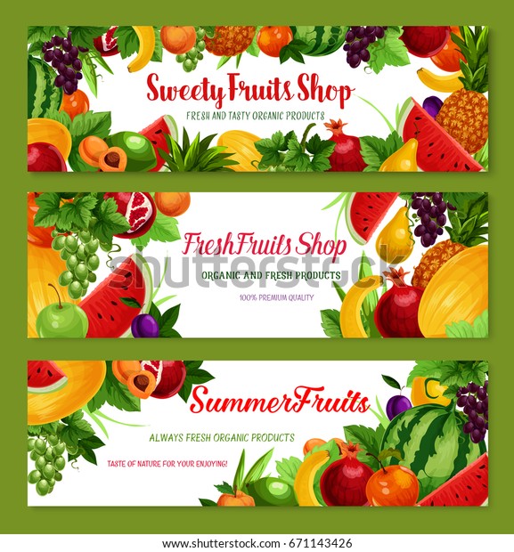 Åben Beroligende middel At tilpasse sig Exotic Garden Fruits Banners Set Fruit Stock Vector (Royalty Free) 671143426