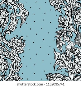 Exotic Garden. Seamless vector background with oriental pattern. Paisley flowers, Hand drawn floral pattern, vintage style, detailed illustration