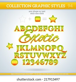  Exotic Graphic Styles for Design. Graphic styles can be use for decor, text, title, cards, events, posters, icons, logo and other.