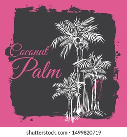 Exotic Grunge Poster with Hand Drawn Group of Palm Trees