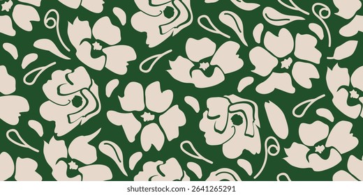 Exotic hand drawn flowers green color, seamless patterns with floral for fabric, textiles, clothing, wrapping paper, cover, banner, home decor, abstract backgrounds. Vector illustration