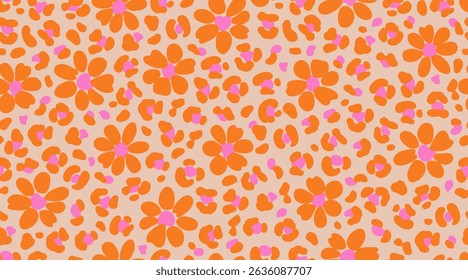 Exotic hand drawn flowers pattern, seamless patterns with floral and leopard for fabric, textiles, clothing, printing, posters, covers, banners, wall art, home decor, abstract backgrounds.