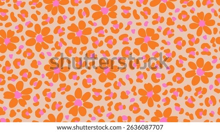 Exotic hand drawn flowers pattern, seamless patterns with floral and leopard for fabric, textiles, clothing, printing, posters, covers, banners, wall art, home decor, abstract backgrounds.