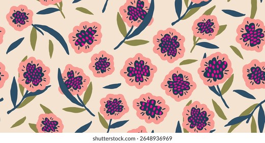 Exotic hand drawn flowers print, seamless patterns with floral and leopard for fabric, textiles, clothing, poster, cover, banner, wall art, home decor, abstract backgrounds.