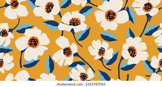 Exotic hand drawn flowers, seamless patterns with floral for fabric, textiles, clothing, wrapping paper, cover, banner, interior decor, abstract backgrounds. vector illustration.