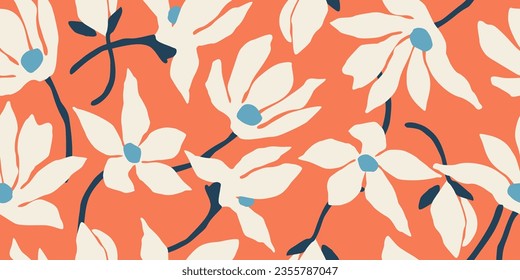 Exotic hand drawn flowers, seamless patterns with floral for fabric, textiles, clothing, wrapping paper, cover, banner, interior decor, abstract backgrounds. vector illustration.