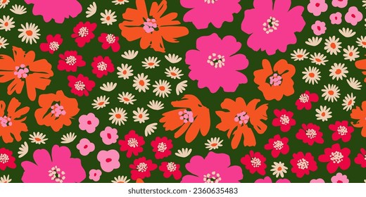 Exotic hand drawn flowers, seamless patterns with floral for fabric, textiles, clothing, wrapping paper, cover, banner, home decor, abstract backgrounds.