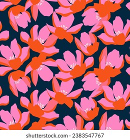 Exotic hand drawn flowers, seamless patterns with floral for fabric, textiles, clothing, wrapping paper, cover, banner, interior decor, wall art and abstract backgrounds. vector illustration.