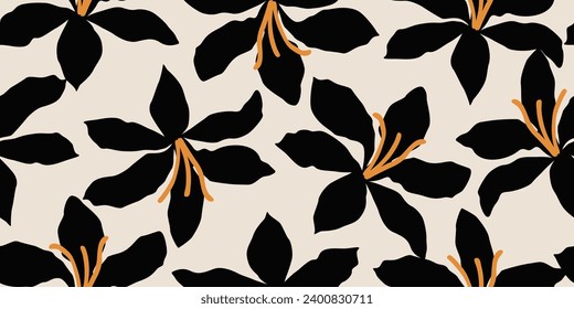 Exotic hand drawn flowers, seamless patterns with floral for fabric, textiles, clothing, wrapping paper, cover, banner, home decor, abstract backgrounds.