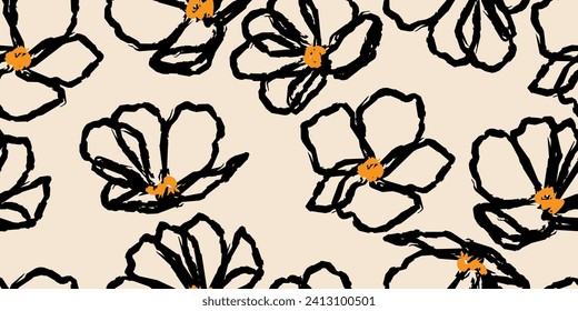 Exotic hand drawn flowers, seamless patterns with floral for fabric, textiles, clothing, wrapping paper, cover, banner, home decor, abstract backgrounds. vector illustration.