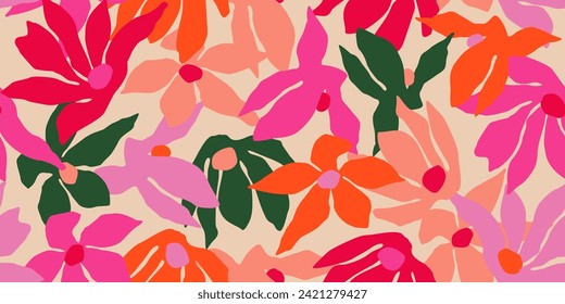 Exotic hand drawn flowers, seamless patterns with floral for fabric, textiles, clothing, wrapping paper, cover, banner, home decor, abstract backgrounds. Vector illustration.