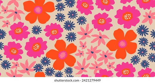 Exotic hand drawn flowers, seamless patterns with floral for fabric, textiles, clothing, wrapping paper, cover, banner, home decor, abstract backgrounds. Vector illustration.