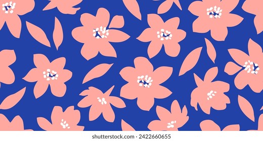 Exotic hand drawn flowers, seamless patterns with floral for fabric, textiles, clothing, wrapping paper, cover, banner, home decor, abstract backgrounds. Vector illustration.