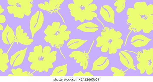 Exotic hand drawn flowers, seamless patterns with floral for fabric, textiles, clothing, wrapping paper, cover, banner, home decor, abstract backgrounds. Vector illustration.