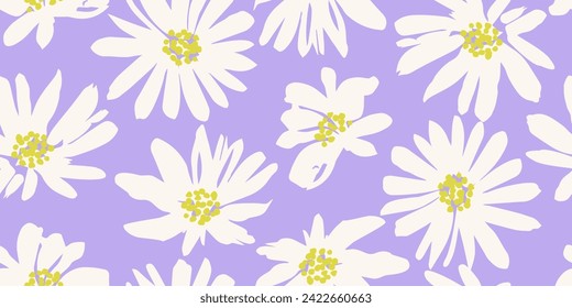 Exotic hand drawn flowers, seamless patterns with floral for fabric, textiles, clothing, wrapping paper, cover, banner, home decor, abstract backgrounds. Vector illustration.