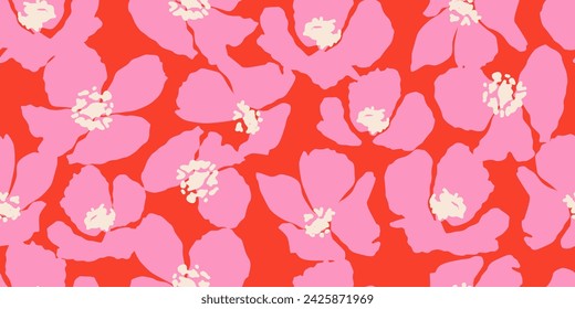 Exotic hand drawn flowers, seamless patterns with floral for fabric, textiles, clothing, wrapping paper, cover, banner, home decor, abstract backgrounds. Vector illustration.