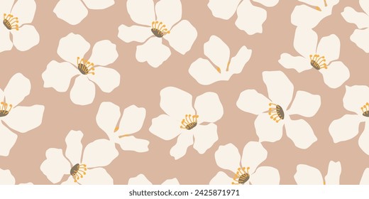 Exotic hand drawn flowers, seamless patterns with floral for fabric, textiles, clothing, wrapping paper, cover, banner, home decor, abstract backgrounds. Vector illustration.