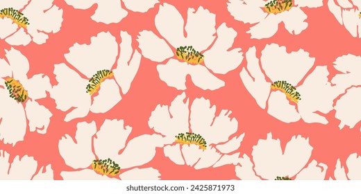 Exotic hand drawn flowers, seamless patterns with floral for fabric, textiles, clothing, wrapping paper, cover, banner, home decor, abstract backgrounds. Vector illustration.