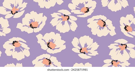 Flores exóticas dibujadas a mano, patrones sin costuras con flores para tela, textiles, ropa, papel de envoltura, cubierta, bandera, decoración del hogar, fondos abstractos. Ilustración vectorial.
