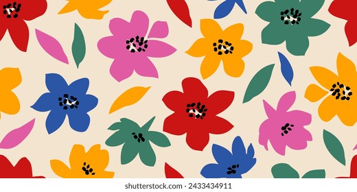 Exotische handgezeichnete Blumen, nahtlose Muster mit bunten Blumen für Stoff, Textilien, Einwickelpapier, Bezug, Banner, Wohnkultur, Wandkunst, abstrakte Hintergründe. Vektorgrafik.