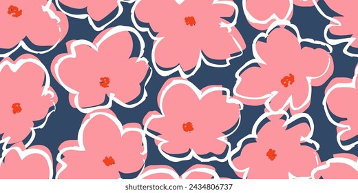Exotic hand drawn flowers, seamless patterns with floral for fabric, textiles, clothing, wrapping paper, cover, banner, home decor, abstract backgrounds. Vector illustration.