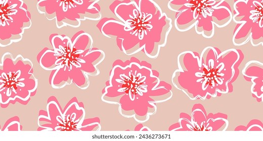 Exotic hand drawn flowers, seamless patterns with floral for fabric, textiles, clothing, wrapping paper, cover, banner, home decor, abstract backgrounds.
