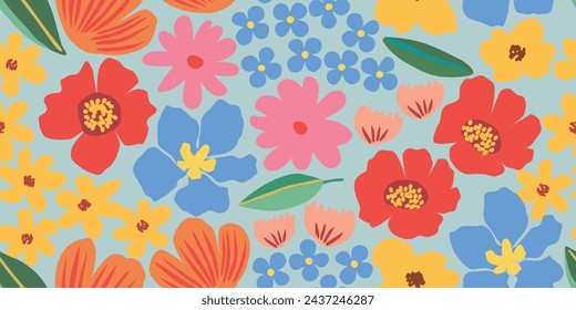 Exotic hand drawn flowers, seamless patterns with floral for fabric, textiles, clothing, wrapping paper, cover, banner, home decor, abstract backgrounds.