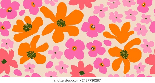 Exotic hand drawn flowers, seamless patterns with floral for fabric, textiles, clothing, wrapping paper, cover, banner, home decor, abstract backgrounds.