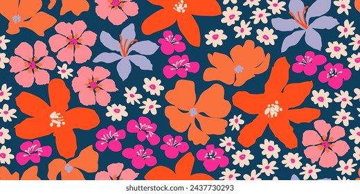 Exotic hand drawn flowers, seamless patterns with floral for fabric, textiles, clothing, wrapping paper, cover, banner, home decor, abstract backgrounds.