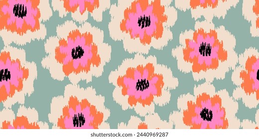 Exotic hand drawn flowers, seamless patterns embroidery style with floral for fabric, textiles, wrapping paper, cover, wall art, home decor, abstract backgrounds. Vector illustration.