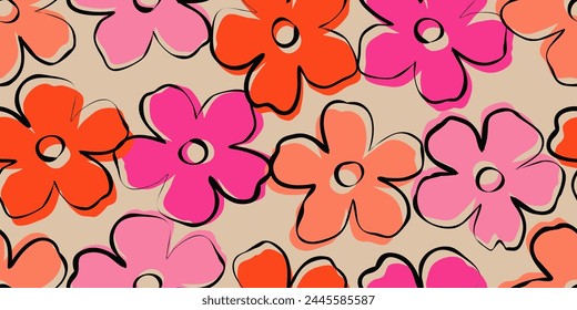 Exotic hand drawn flowers, seamless patterns with floral for fabric, textiles, clothing, wrapping paper, cover, banner, home decor, abstract backgrounds. Vector illustration.