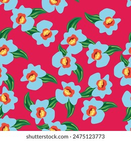 Exotic hand drawn flowers, seamless patterns with floral for fabric, textiles, clothing, wrapping paper, cover, banner, home decor, abstract backgrounds. Vector illustration