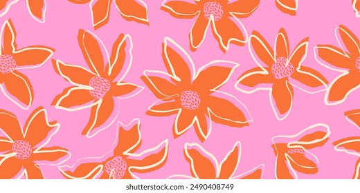 Exotic hand drawn flowers, seamless patterns with florals, These repeated and decorative designs are used for packaging, decorating, interior design, wallpapers, banners, background and more.