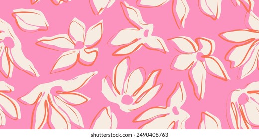 Exotic hand drawn flowers, seamless patterns with florals, These repeated and decorative designs are used for packaging, decorating, interior design, wallpapers, banners, background and more.