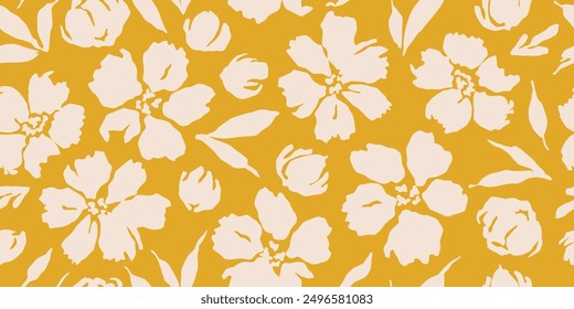 Flores dibujadas a mano exóticas, patrones sin costuras con flores para tela, textiles, prendas de vestir, Fondo de pantalla, cubierta, Anuncio, decoración de interiores, fondos abstractos. Ilustración vectorial.