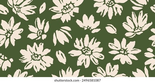 Exotic hand drawn flowers, seamless patterns with floral for fabric, textiles, clothing, wallpaper, cover, banner, interior decor, abstract backgrounds. Vector illustration.