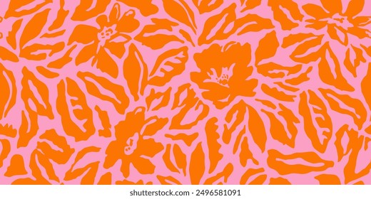 Exotic hand drawn flowers, seamless patterns with floral for fabric, textiles, clothing, wallpaper, cover, banner, interior decor, abstract backgrounds. Vector illustration.