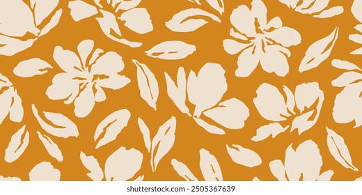 Exotic hand drawn flowers, seamless patterns with floral for fabric, textiles, clothing, wrapping paper, cover, banner, home decor, abstract backgrounds. Vector illustration.