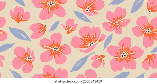 Flores dibujadas a mano exóticas, patrones sin costuras con flores para tela, textiles, prendas de vestir, papel de regalo, cubierta, Anuncio, decoración del hogar, fondos abstractos. Ilustración vectorial.