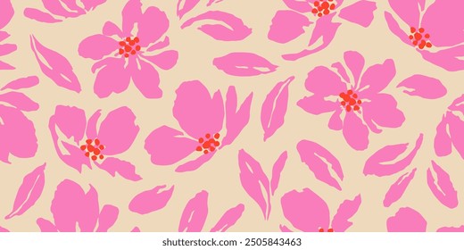 Exotic hand drawn flowers, seamless patterns with floral for fabric, textiles, clothing, wrapping paper, cover, banner, home decor, abstract backgrounds. Vector illustration.