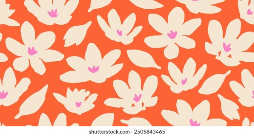 Exotic hand drawn flowers, seamless patterns with floral for fabric, textiles, clothing, wrapping paper, cover, banner, home decor, abstract backgrounds. Vector illustration.
