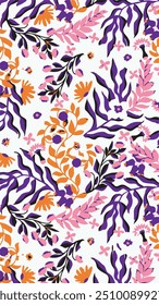Exotic hand drawn flowers, seamless patterns with floral for fabric, textiles, clothing, wrapping paper, cover, banner, home decor, abstract backgrounds.