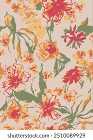 Flores exóticas desenhadas à mão, padrões sem costura com floral para tecido, têxteis, roupas, papel de embrulho, capa, banner, decoração de casa, fundos abstratos.