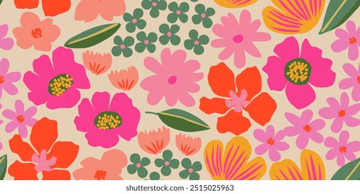 Flores exóticas desenhadas à mão, padrões sem costura com floral para tecido, têxteis, roupas, papel de embrulho, capa, banner, decoração de casa, fundos abstratos.