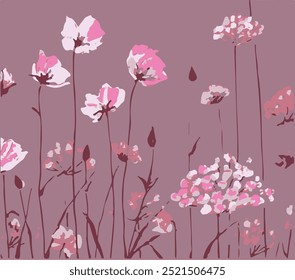 Exotic hand drawn flowers, seamless patterns with floral for fabric, textiles, clothing, wrapping paper, cover, banner, home decor, abstract backgrounds.